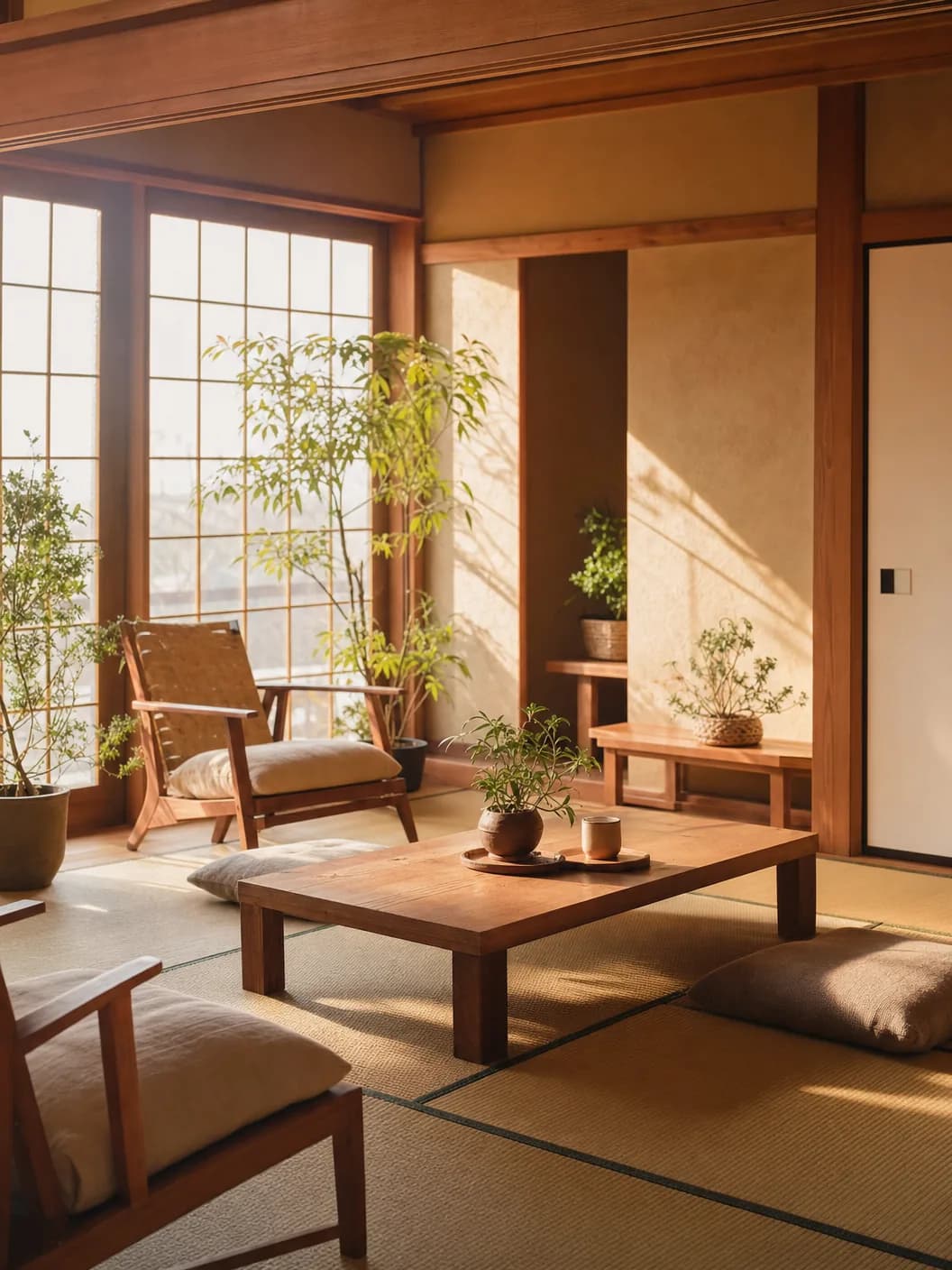 畳と木の家具がやさしい室内